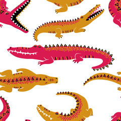 Colorful Crocodiles Seamless Pattern.