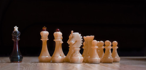 Black and white chess pieces interaction