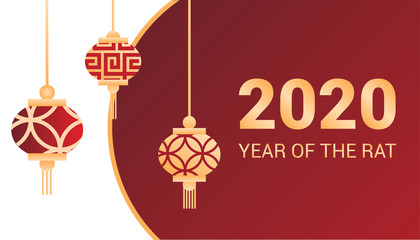 New year of the rat 2020. Gold-red Chinese lanterns.  Chinese New Year. New year banner. New Year elements.