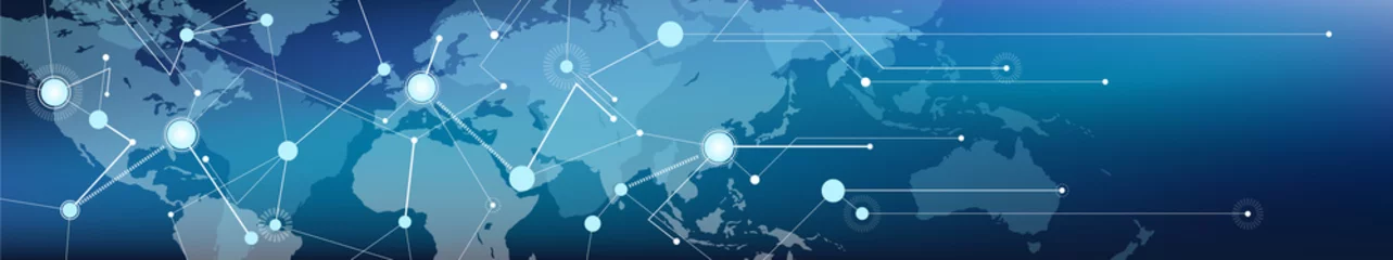 Türaufkleber Weltkarte Connected World Map Banner – Kommunikation / Logistik und Transport / Handel, Digitalisierung und Konnektivität, Vektorillustration