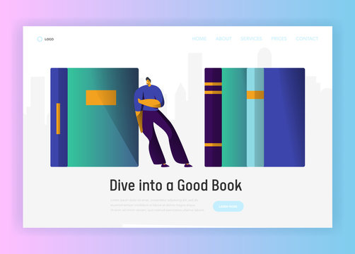 Student Man Character Read Book Studying Lifestyle Landing Page