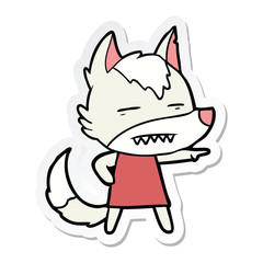sticker of a cartoon wolf showing teeth