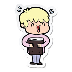 sticker of a cartoon laughing boy