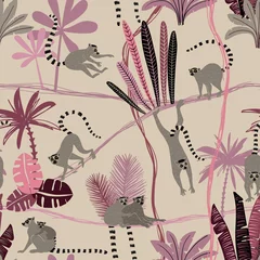 Wall murals Jungle  children room Lemur In Jungle Seamless Pattern.