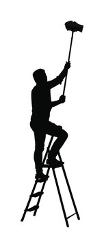 black silhouette man cleaning window clip art preview