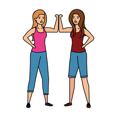 strong women couple arm signal