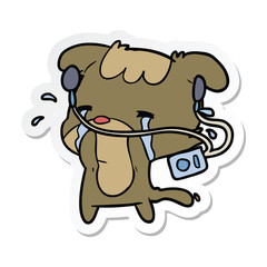 Fototapeta premium sticker of a cartoon sad dog listening to music