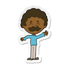 sticker of a cartoon man with mustache waving