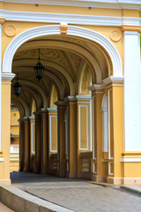 City landscape, streets and courtyards of old Odessa with its traditional, Soviet style of urban decay. Odessa, Ukraine, July, 2017