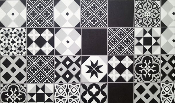 Black And White Traditional Ceramic Floor Tile