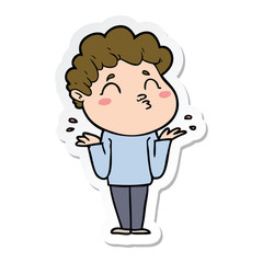 sticker of a cartoon man shrugging