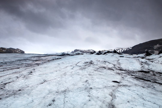 Glacial ice covers the land in Iceland