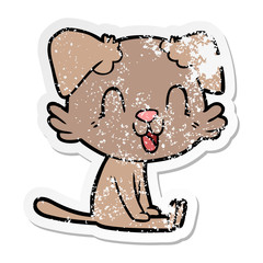 distressed sticker of a laughing cartoon dog