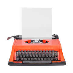 Red typewriter solated on white