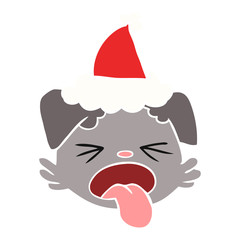 flat color illustration of a dog face wearing santa hat