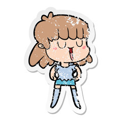 Obraz premium distressed sticker of a cartoon woman