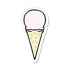 sticker of a quirky hand drawn cartoon strawberry ice cream cone