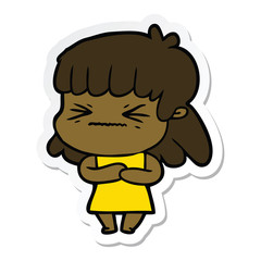 Obraz na płótnie Canvas sticker of a cartoon angry girl
