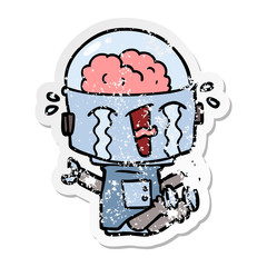 distressed sticker of a cartoon crying robot
