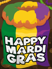 Commemorative Mardi Gras Flag and Delicious King's Cake, Vector Illustration