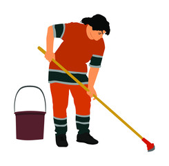 Housemaid cleaner vector illustration Isolated over white background. Cleaning lady. Floor care and cleaning services with washing mop in sterile factory or clean hospital. Cleaning service. 