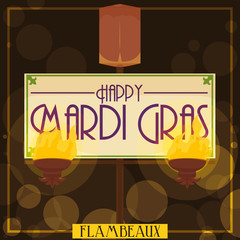 Traditional Flambeaux with Greeting for the Mardi Gras Parade, Vector Illustration