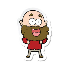 sticker of a cartoon crazy happy man with beard