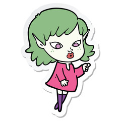 sticker of a pointing cartoon elf girl