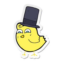 sticker of a cartoon bird wearing top hat