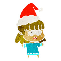 retro cartoon of a tired woman wearing santa hat