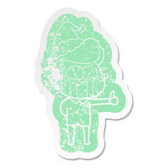 cartoon distressed sticker of a crying man wearing santa hat