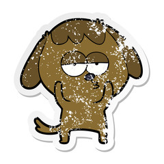 distressed sticker of a cartoon bored dog