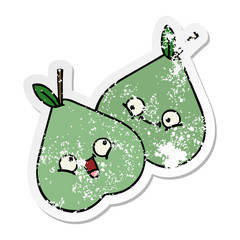 distressed sticker of a cute cartoon green pear