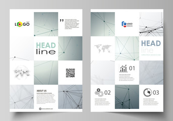 Business templates for brochure, magazine, flyer. Cover design template, vector layout in A4 size. Genetic and chemical compounds. DNA and neurons. Science technology concept. Geometric background.