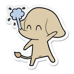 sticker of a cute cartoon elephant spouting water