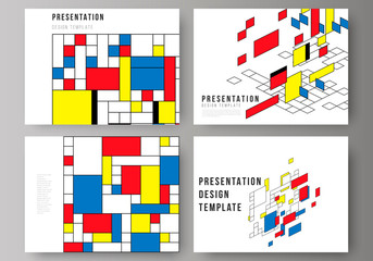 The minimalistic abstract vector editable layout of the presentation slides design business templates. Abstract polygonal background, colorful mosaic pattern, retro bauhaus de stijl design.