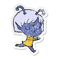 distressed sticker of a cartoon alien girl