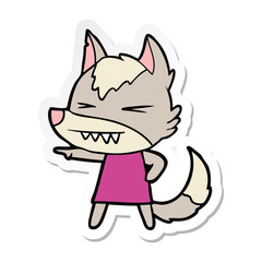 sticker of a angry wolf cartoon