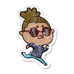 distressed sticker of a cartoon annoyed woman