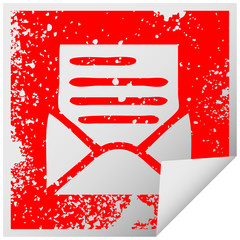 distressed square peeling sticker symbol letter and envelope