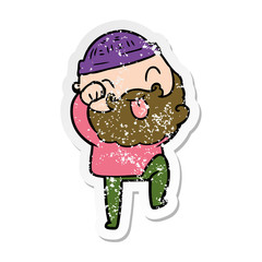 distressed sticker of a man with beard sticking out tongue