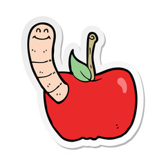 sticker of a cartoon apple with worm