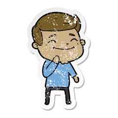distressed sticker of a happy cartoon man