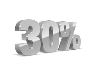 30% percent off, sale isolated background, silver-gray object 3D. Eps10 Vector.