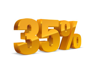 35 percent off, sale background, yellow golden metall object 3D. isolated backgound. Eps10 Vector.