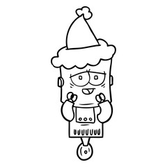line drawing of a robot wearing santa hat