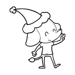 Fototapeta premium cute line drawing of a elephant wearing santa hat