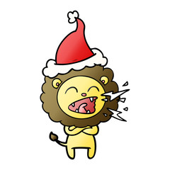 gradient cartoon of a roaring lion wearing santa hat