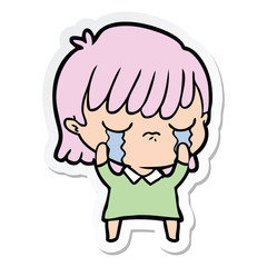 sticker of a cartoon woman crying