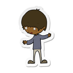 sticker of a cartoon boy with outstretched arms